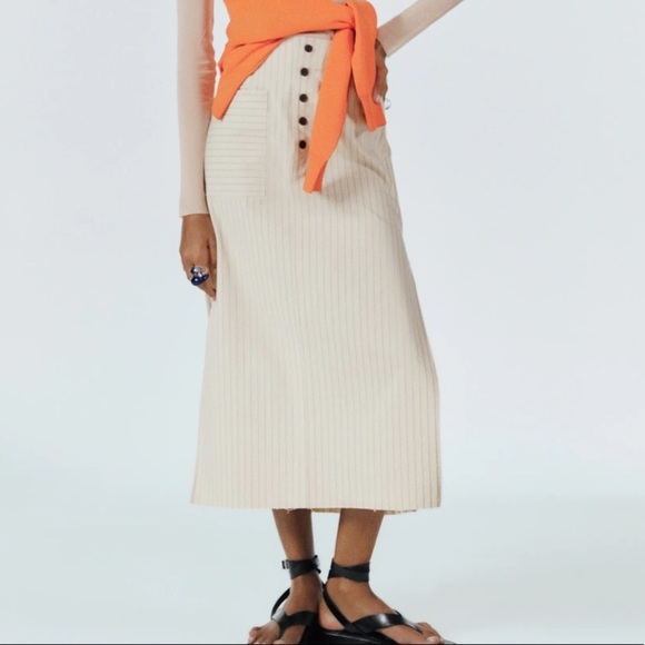 ZARA STRIPED MIDI SKIRT SZ S - Picture 5 of 9